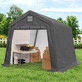 COVERONICS 10' x 10' Outdoor Storage Shed - Heavy Duty Portable Shelter Carport with Ventilation Windows and Roll-up Doors, Storage Shelter Tent for Motorcycle, Bike, Lawnmower and Garden Tools, Grey